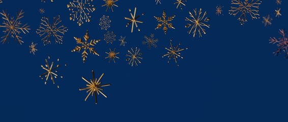 Luxurious holiday background with golden snowflakes against a deep blue backdrop, perfect for festive designs an