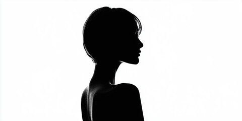 Profile view of a woman in silhouette with her hair pulled back
