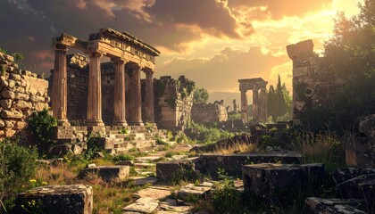 Ancient Ruins at Sunset - A Journey Through Time and History.