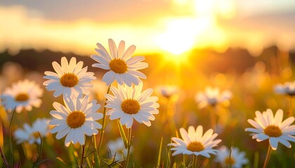 Daisy Field at Sunset - A Serene Floral Landscape.