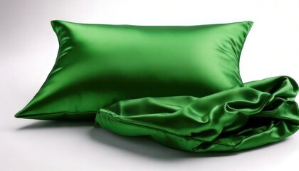 Luxurious Green Silk Pillow and Cover Set for Comfortable Sleep and Relaxation.