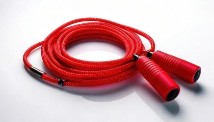 Vibrant Red Jump Rope - Fitness Equipment for Cardio and Exercise on White Background.
