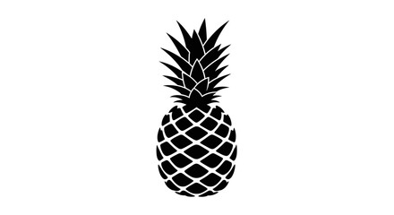Obraz premium A black silhouette illustration of a whole pineapple with spiky leaves on top against a plain white background with fruit and graphic and icon