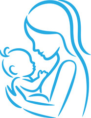 Mother and Baby Line Art Illustration.