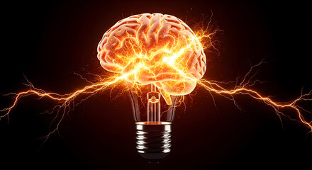 Brain Lightbulb Idea Concept with Electrical Discharge.