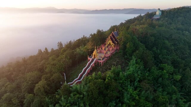 Aerial view of Wat Phra That Doi Phra Chan temple in Lampang, Thailand.