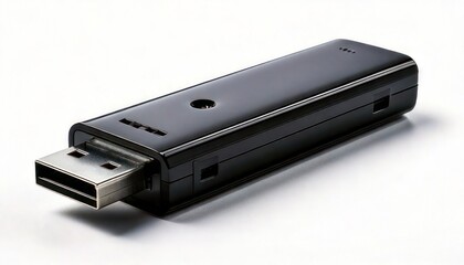 Sleek Black USB Flash Drive - Modern Data Storage Device on White Background.