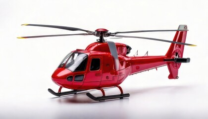 Fototapeta premium Vibrant Red Helicopter Model on a Clean White Background, Detailed View.
