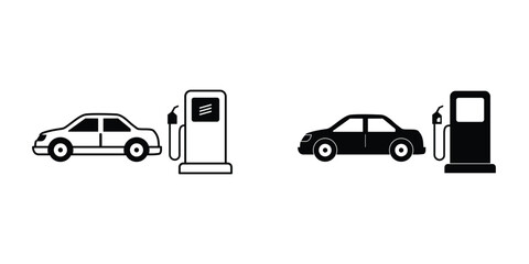 Gas Station Icon Set Outline and Solid Illustration Vector for Transportation Design