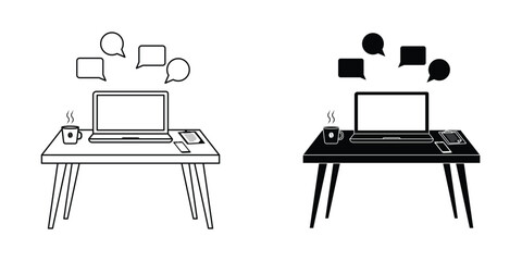 Work From Home Icon Set Outline and Solid Illustration Vector for Business Design