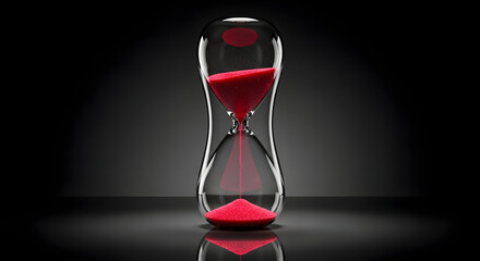 Hourglass with Red Sand on Dark Background.