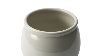 A simple elegant off white ceramic pot or jar with a smooth glossy finish displayed in a clean studio setting with soft even lighting creating a calm minimalist mood isolated on transparent 