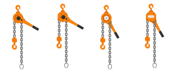 lever block hoist chain set vector illustration isolated on white background.