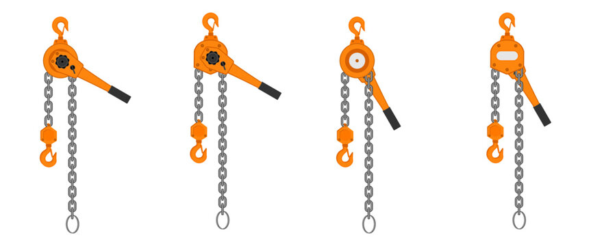 lever block hoist chain set vector illustration isolated on white background.