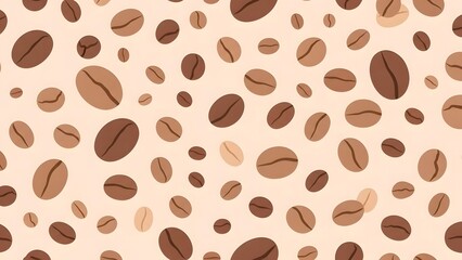 Fototapeta premium A pattern of various coffee beans scattered on a beige background viewed from directly above