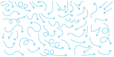 Hand drawn arrow doodles. A diverse collection of hand-drawn doodle arrows pointing in multiple directions. An extensive set of hand-drawn doodle arrows rendered in black on a clean white background.