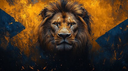 Powerful lion portrait symbol of strength and pride on abstract textured background, representing leadership, courage, resilience and dominance in dramatic artistic style