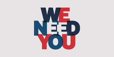 Overlapping red and blue text WENEDYOU on a light background Keywords: we, need, you