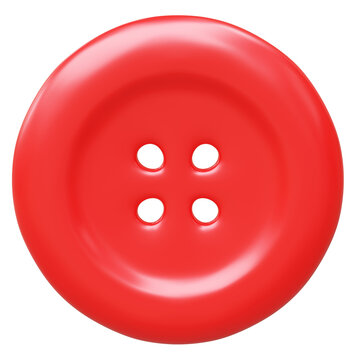 Red sewing button isolated on white, transparent, 3d