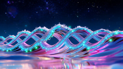 Dreamy sea wave landscape abstract art illustration with soft colors and flowing lines modern digital art avant-garde background for creative projects