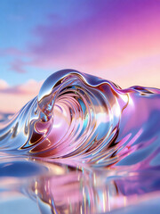 Dreamy sea wave landscape abstract art illustration with soft colors and flowing lines modern digital art avant-garde background for creative projects