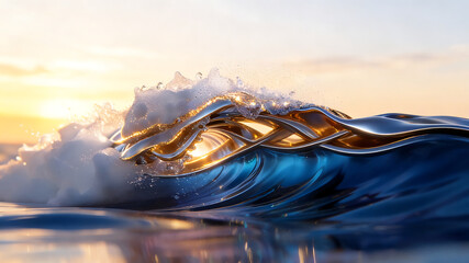 Dreamy sea wave landscape abstract art illustration with soft colors and flowing lines modern digital art avant-garde background for creative projects