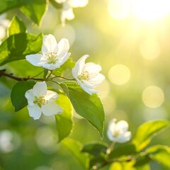 Delicate Apple Blossoms in Spring Sunlight.