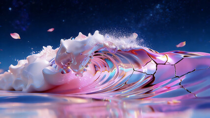 Dreamy sea wave landscape abstract art illustration with soft colors and flowing lines modern digital art avant-garde background for creative projects