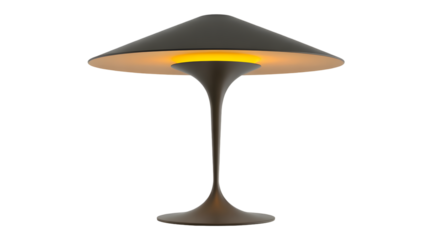 Stylish contemporary table lamp with a dark gray conical shade emitting a warm inviting orange glow a sleek minimalist design providing ambient lighting isolated on transparent background
