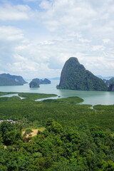 Vertical tropical limestone islands and mangrove forest