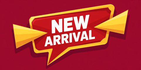 Red and Yellow Ribbon Style Banner With New Arrival Text Keywords: new arrival, banner, ribbon