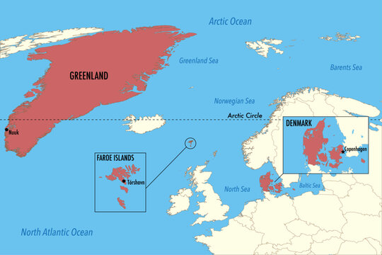 Danish Realm Map &ndash; Denmark, Greenland and Faroe Islands Territories