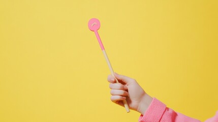 A child is holding a pink lollipop with the image of a smiley face on it