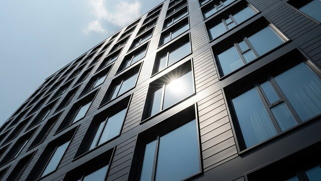 Modern office building with sleek black exterior and large windows