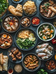 A variety of mouth-watering dishes in small bowls. Perfect for sharing and enjoying different flavors.