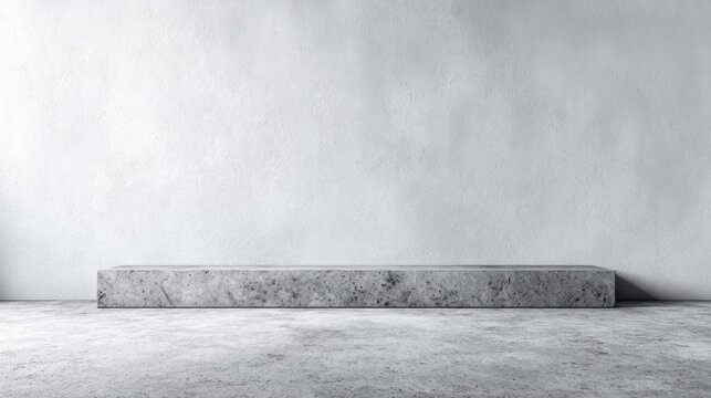 Minimalist concrete platform against a white wall for product display