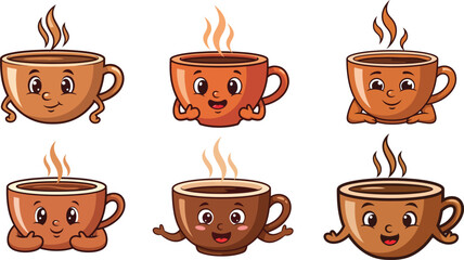 coffee mascot character collection flat food vector