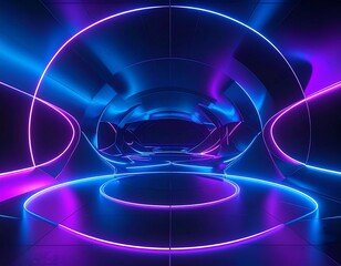 Futuristic Cyber Space with Blue and Purple Neon　青と紫のネオンが輝く近未来的なサイバー空間　デジタルイラスト