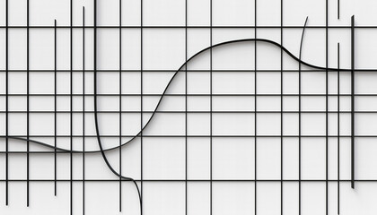Abstract Black Grid and Curved Lines Background　白背景に黒いグリッドと曲線が交差する背景