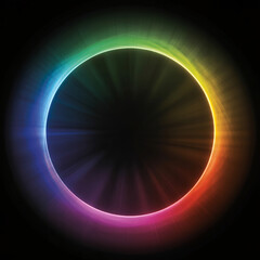 Naklejka premium Vibrant rainbow light circle on black background with radiant colors