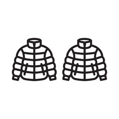 Simple black and white line drawing of two puffy winter jackets