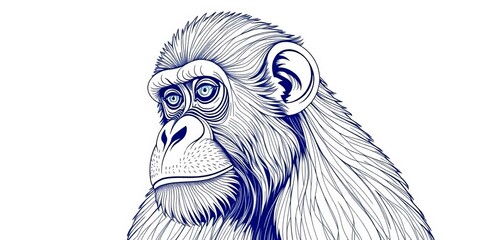 Elegant line art drawing of a monkey, intricate details, minimalist style,  animal,  primate