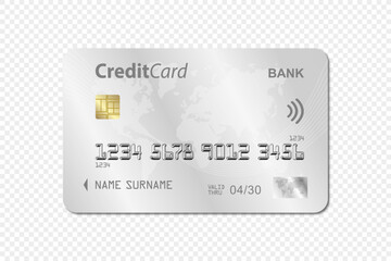 Silver bank card transparent background. Bank card design. Bank Card Mockup