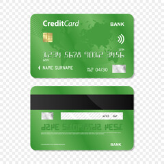 Set of Green Bank card transparent background. Bank card design. Bank Card Mockup