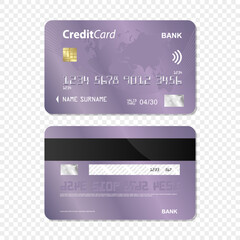 Set of Purple Bank card transparent background. Bank card design. Bank Card Mockup