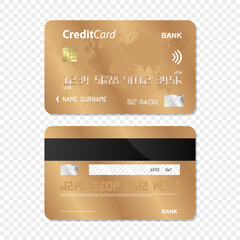 Set of Golden Bank card transparent background. Bank card design. Bank Card Mockup