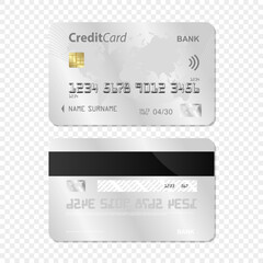 Set of Blue Silver card transparent background. Bank card design. Bank Card Mockup