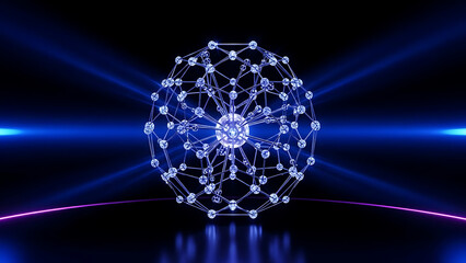 Futuristic network structure with interconnected nodes and lines in a dark blue ambient environment with futuristic design and blue light - Ai Generated