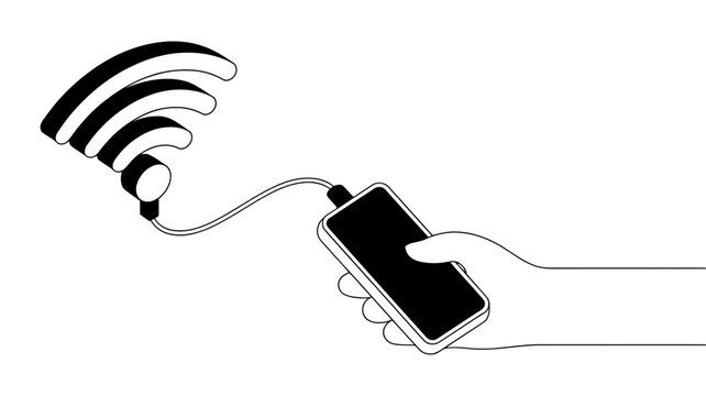 Wired connection for smartphone to a wireless signal for internet access and data transfer