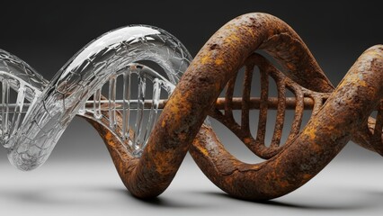 DNA Double Helix Models Showing Aging Process.